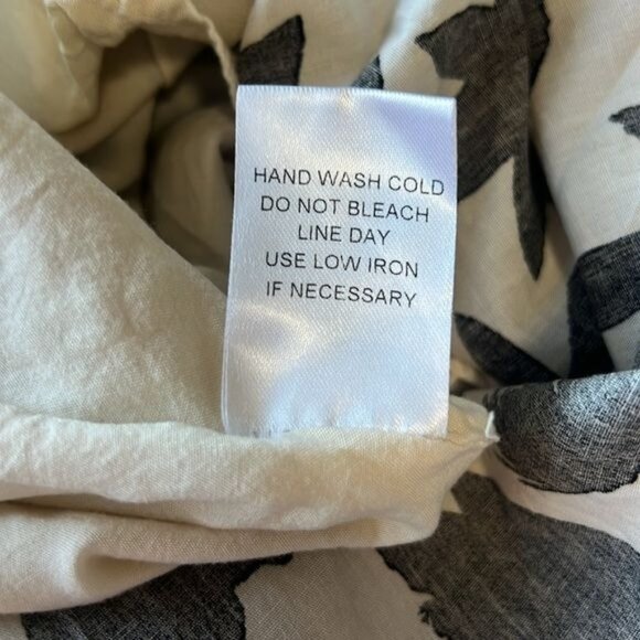 Zoe & Claire Black & Cream Floral Print Midi Dress Striped Waist Tie & Hem Sz M - Picture 11 of 13